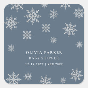 Blå Boho Winter Snowflake Baby Shower Fyrkantigt Klistermärke