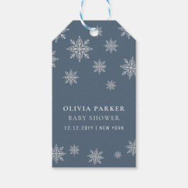 Blå Boho Winter Snowflake Baby Shower Presentetikett