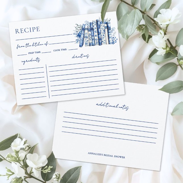 Blå Bok Bröllopsdusch Receptkort Tilläggskort (Blue Book Bridal Shower Recipe Card)