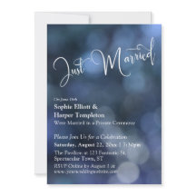 Blå Bokeh-ljus & "Just Married"-typografi