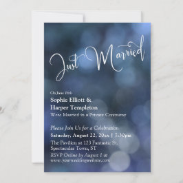Blå Bokeh-ljus & "Just Married"-typografi Inbjudningar