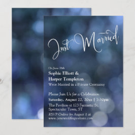 Blå Bokeh-ljus & "Just Married"-typografi Inbjudningar