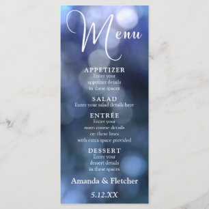 Blå Bokeh-ljus & typografi 32 Bröllopsmeny Meny