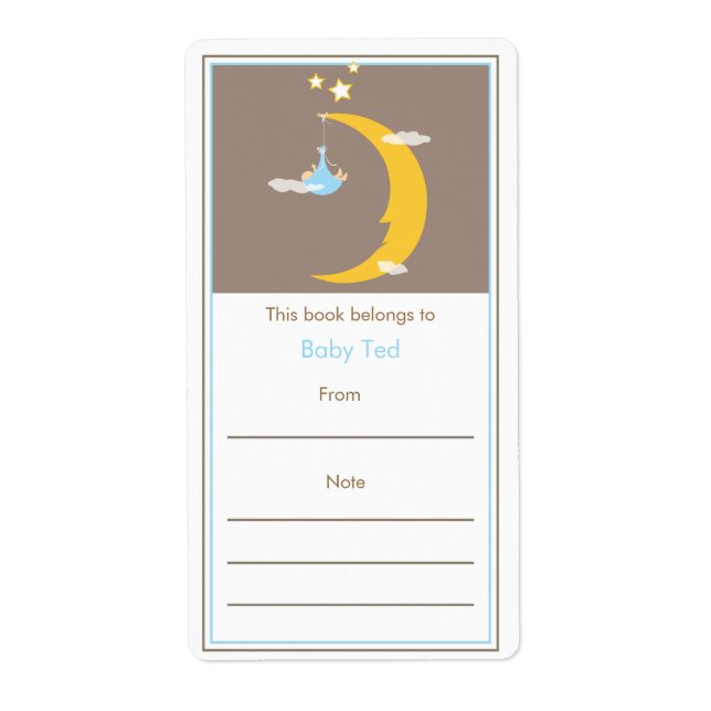 Blå bokskylt för Måne och stjärnor Fraktsedel (Framsidan)