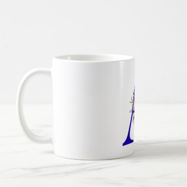 Blå bokstav A med akvarellblommig designmonogram Kaffemugg (Vänster)