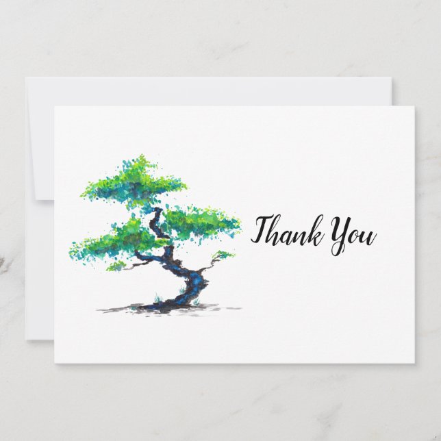 Blå Bonsai, vattenfärg Tack Kort (Framsida)