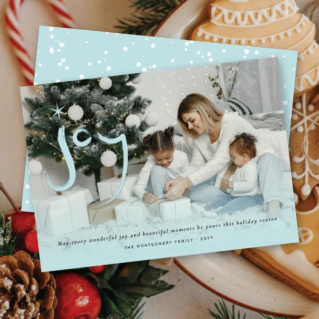 Blå Borrstjärna Jul Foto med glada bokstäver Julkort (Skapare uppladdad)