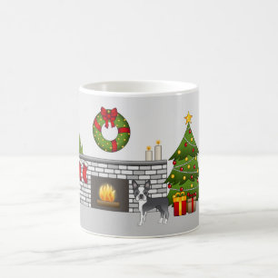 Blå Boston Terrier I Ett Festligt Julrum Kaffemugg