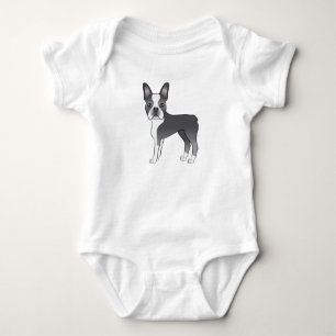Blå Boston Terrier Söt Tecknad Hund Ritning T Shirt