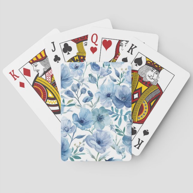 Blå botanisk akvarell blomsterträdgård casinokort (Baksidan)