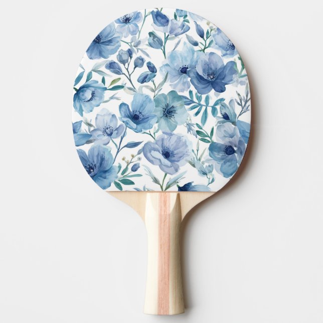 Blå botanisk akvarellblomma trädgård pingisracket (Framsidan)