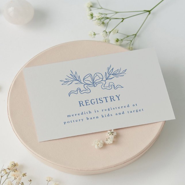 Blå Botanisk Band Barnkalas Presentlista  Tilläggskort (Blue Botanical Ribbon Baby Shower Registry Enclosure Card)