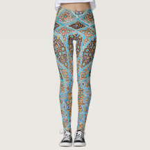 Blå Botanisk Blommig Ängstryckt Yoga Leggings