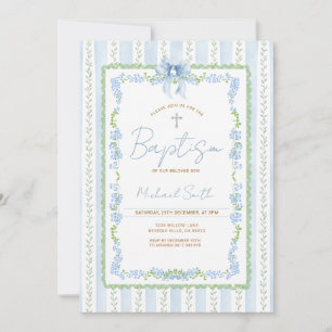 Blå Botanisk Dop Invitation Pojke Dop Inbjudningar