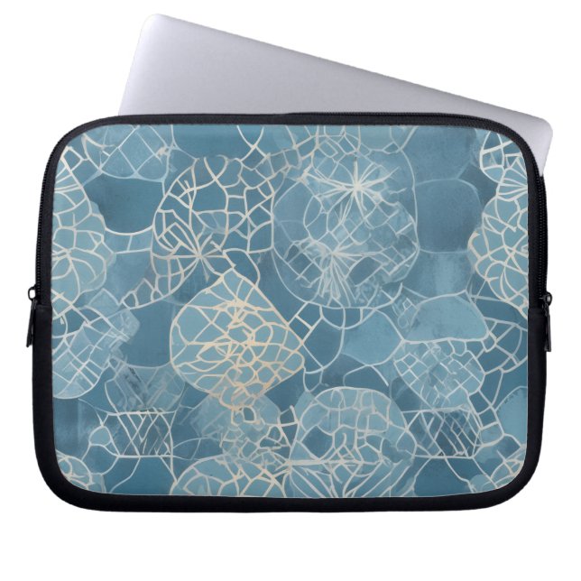 Blå Botanisk Geometrisk Batik Laptop Fodral (Framsidan)