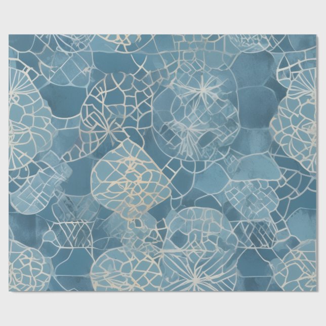 Blå Botanisk Geometrisk Batik Presentpapper (Platt)