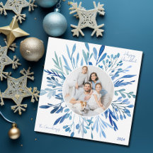Blå botanisk Hanukkah familjefoto fyrkant
