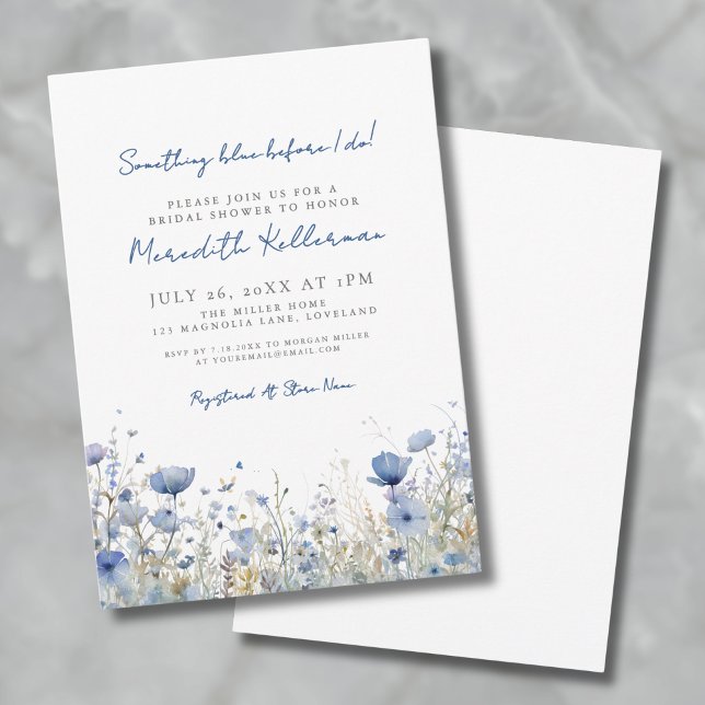 Blå Botanisk Vildblomma Bröllopsdusch Inbjudningar (Blue Botanical Wildflower Floral Bridal Shower Invitation)