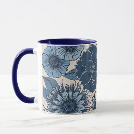Blå botaniska Blommar: Elegant Blommigt Art Mugg