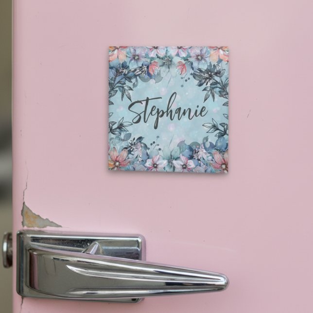 Blå botaniska Blommigten Namn Magnet (Skapare uppladdad)