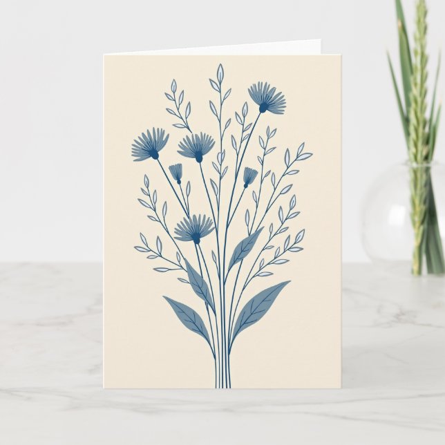 Blå Botaniska Blomningskort Kort (Framsida)