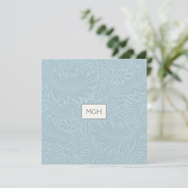 Blå botaniska Mönster Monogram Tack Kort (Stående Fram)