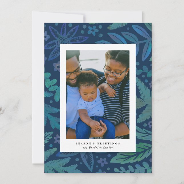 Blå botaniska Säsonhälsningar Porträtt (Framsida)