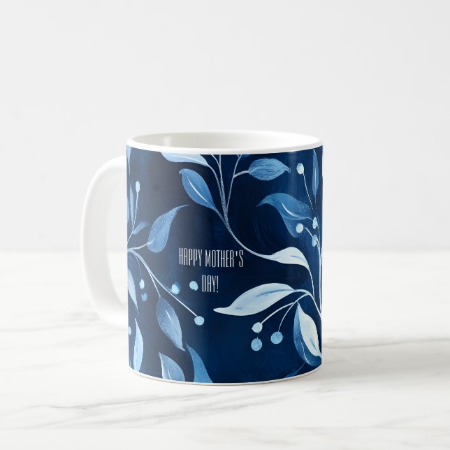 Blå botaniska Twin Mamma Mors dag Kaffemugg (Framsida vänster)