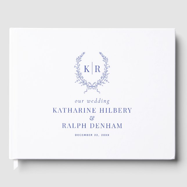 Blå botaniska Vapenskölden och Ribbon Monogram Brö Gästböcker (Framsida)