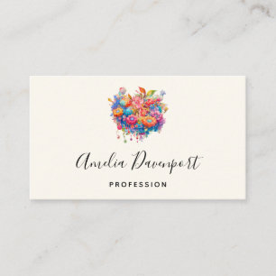 Blå Bouquet i Rosa Orange och Blå Boho Visitkort