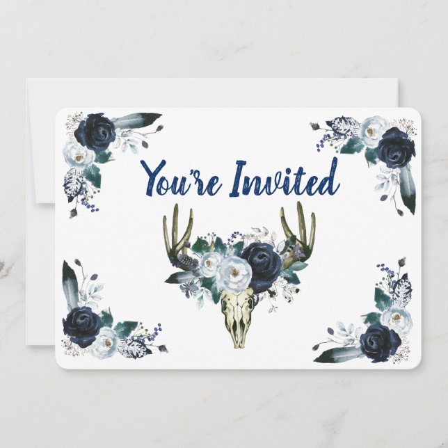 Blå Bouquet med Skull 5" x 7"-inbjudan Inbjudningar (Framsida)