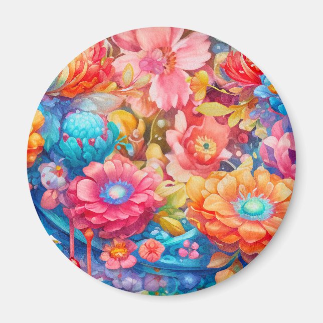 Blå Bouquet-Orange och Blå Boho Magnet (Framsidan)