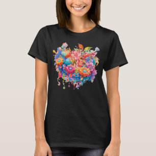 Blå Bouquet-Orange och Blå Boho T Shirt