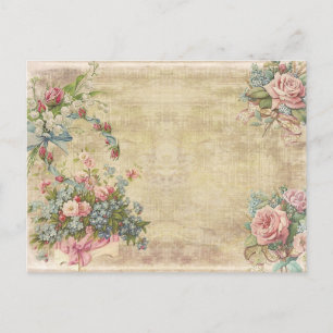 Blå Bouquets på Distress Brown Vintage Stil Vykort