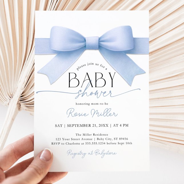 Blå Bow Baby Shower Pojke Inbjudan (Skapare uppladdad)