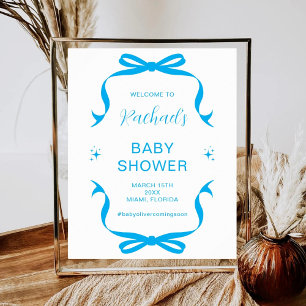 Blå Bow Baby Shower Välkommen Minimal 1:a födelsed Poster
