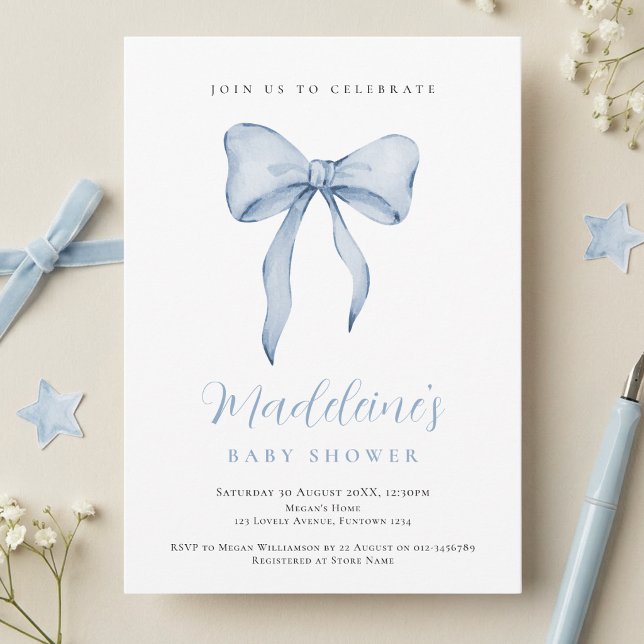 Blå Bow Boy Baby Shower-inbjudan Inbjudningar (Skapare uppladdad)