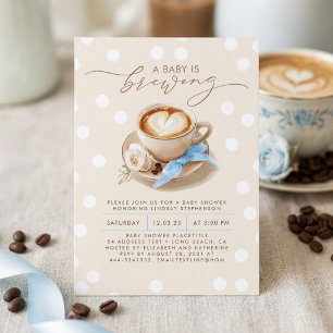 Blå Bow Coffee Baby brygger Pojkbarn Baby Shower Inbjudningar