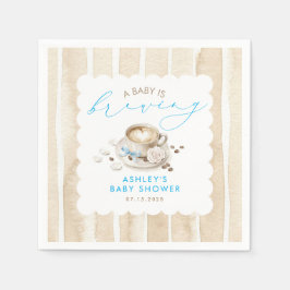 Blå Bow Coffee Baby Is Brewing Pojke Baby Shower Pappersservett