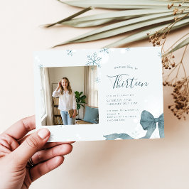 Blå Bow Coquette Flickor Foto Vinter 13-årsdag Inbjudningar