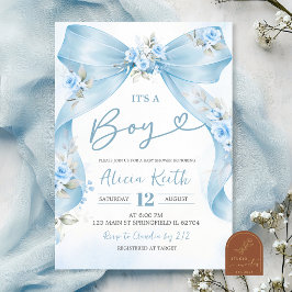 Blå Bow Coquette Pojke baby shower Inbjudan