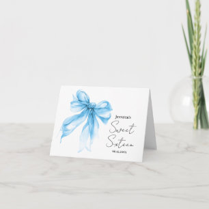 Blå Bow Coquette Script Sweet 16 Tack Kort