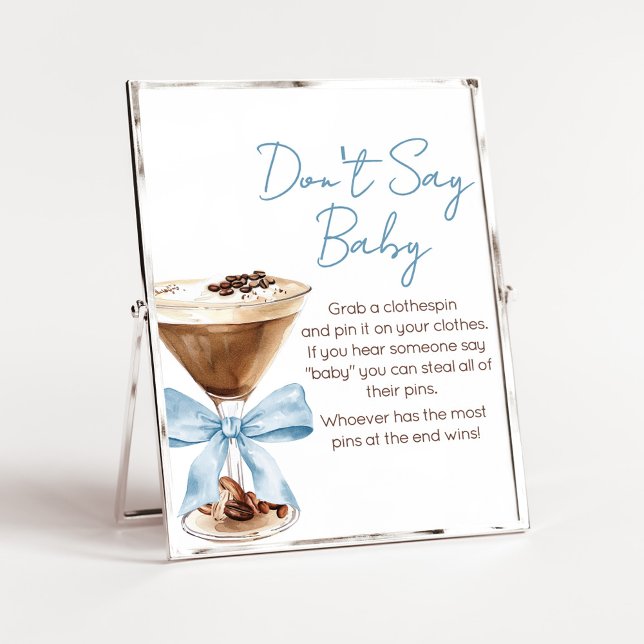 Blå Bow Espresso Baby Shower Säg Inte Baby Skylt (Espresso Baby Shower Sign)