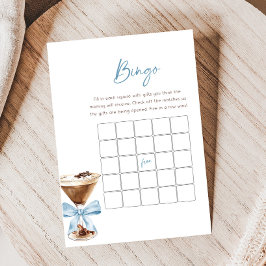 Blå Bow Espresso Martini Baby Shower Bingo Spel