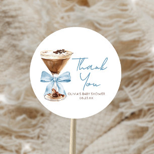 Blå Bow Espresso Martini Baby Shower Runt Klistermärke