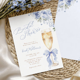 Blå Bow Floral Champagne Bröllopsfestinladan Inbjudningar