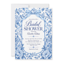 Blå Bow Floral Chinoiserie Elegant Bröllopsfest