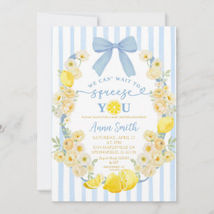 Blå Bow Floral Citron Baby Shower Inbjudan