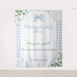 Blå Bow Gingham Grönska Baby Shower Bakgrund
