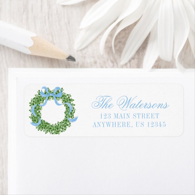 Blå Bow-julboxwood Wandeans Adress Returadress Etikett (Insitu)